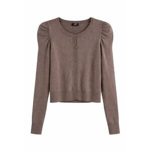 NWT H&M Puff Shoulder Button Cardigan Taupe Brown Knit Sweater Button Front S